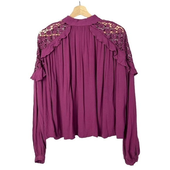 Free People Little Bit of Love Raspberry Pink Lace Inset Blouse S - Picture 3 of 5